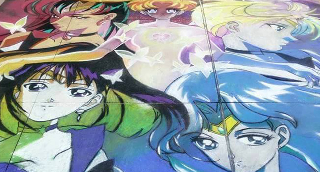 Sailor Moon street chalk art