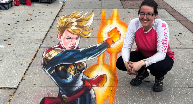 Captain Marvel 3D street chalk art