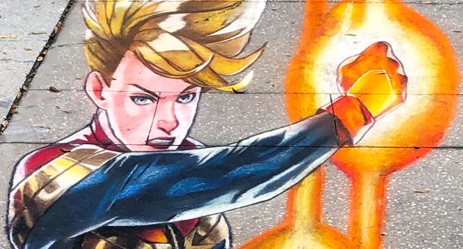 Captain Marvel 3D street chalk art