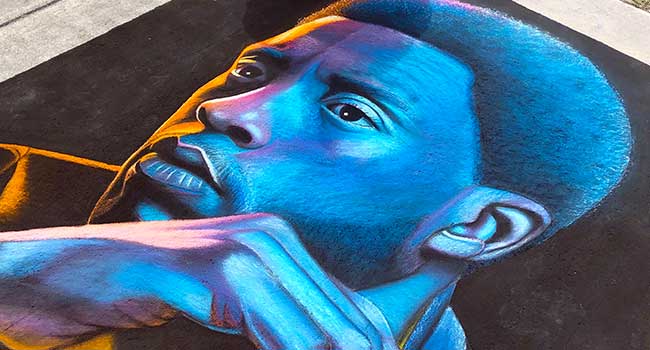 Chalk rendering of Chadwick Boseman image by photographer Kwaku Alston